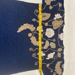 Jaclyn Smith Petite M Blue Metallic Beaded Floral Sweater Vintage Glam